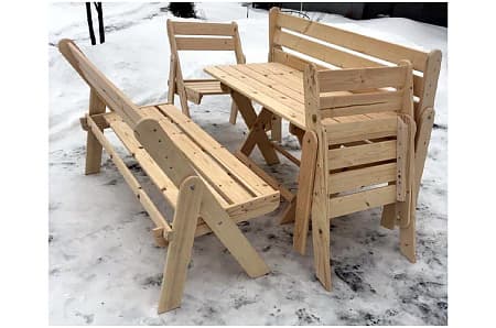 Набор 2 складных скамейки, 2 складных стула и складной стол
