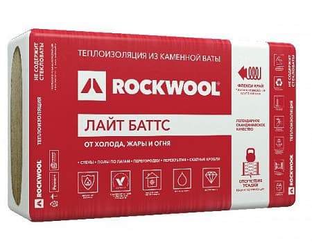 Теплоизоляционная минераловатная плита из каменной ваты Rockwool Лайт Баттс 50, 1000х600, упаковка 0,3 м3 (10 плит)