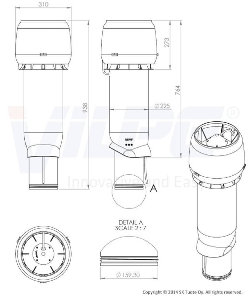 Р-Вентилятор E220/160/700 Vilpe (Вилпе), воздушный поток около 860 м3\ч, коричневый