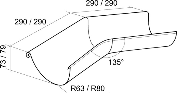 Угол желоба внешний 135º, 125 мм Гранд Лайн Алюцинк / Grand Line Aluzinc
