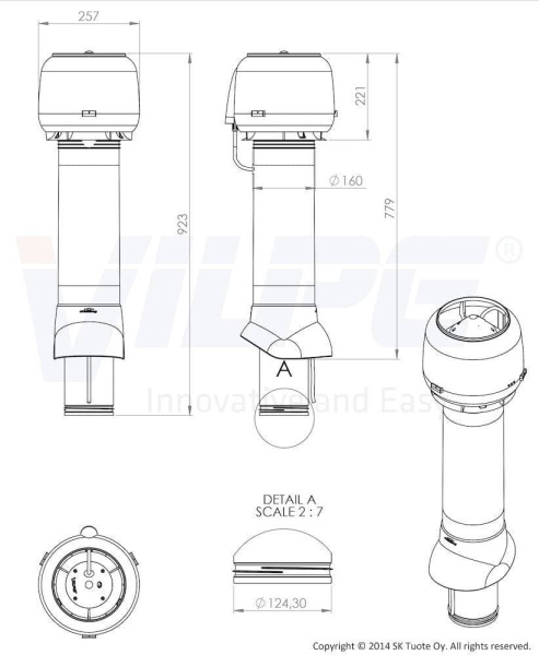 P-Вентилятор E120/125/700 Vilpe (Вилпе), воздушный поток около 430 м3\ч, коричневый