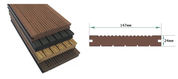 Террасная доска Классик Terrapol / Террапол ДПК полнотелая с пазом, 3000х147х24 мм, цвет фисташка