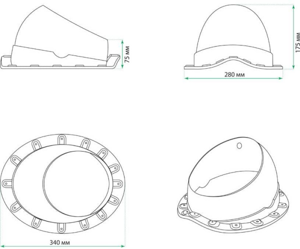 Проходной элемент Base-VT Wave 125/150 Krovent (Кровент) для металлочерепицы (Classic, Modern), зеленый