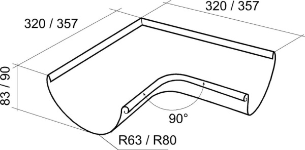 Угол желоба внутренний 90º, 125 мм Гранд Лайн Алюцинк / Grand Line Aluzinc
