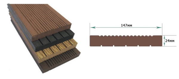 Террасная доска Классик Terrapol / Террапол ДПК полнотелая без паза, 3000х147х24 мм, цвет дуб севилья