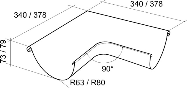 Угол желоба внешний 90º, 125 мм Гранд Лайн Алюцинк / Grand Line Aluzinc