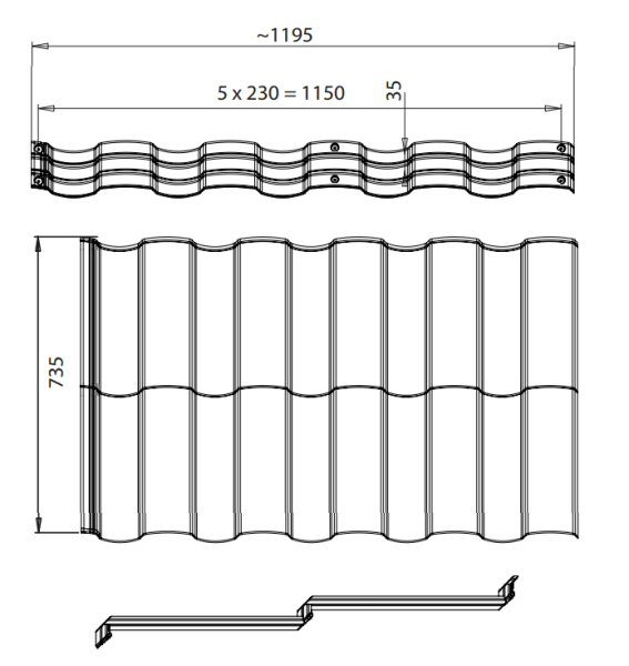 Металлочерепица BudMat (БудМат), коллекция Риалто, D-Matt 0.5, цвет Ral 7024 (графитовый)