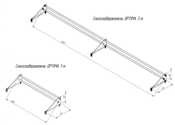 Снегозадержатель Grand Line (Гранд Лайн) Optima, трубчатый универсальный для металлочерепицы и мягкой кровли 3.0 м, цвет RAL 9005 (глубокий черный)