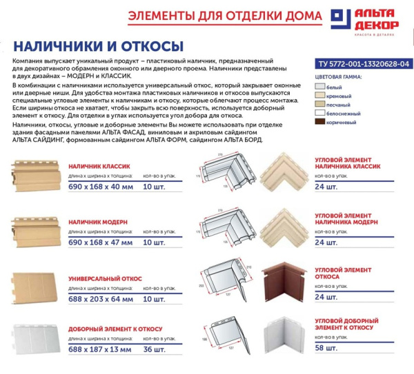 Доборный элемент к откосу Альта-Декор, 690х190 мм, белый