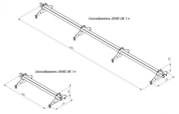 Снегозадержатель Grand Line (Гранд Лайн), трубчатый универсальный для металлочерепицы и мягкой кровли 1.0 м, цвет RAL 7004 (серый)