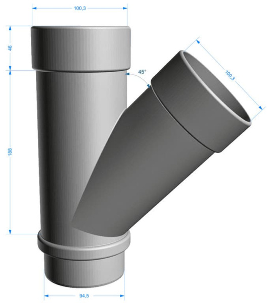 Тройник 45° Docke LUX цвет пломбир (RAL 9003)